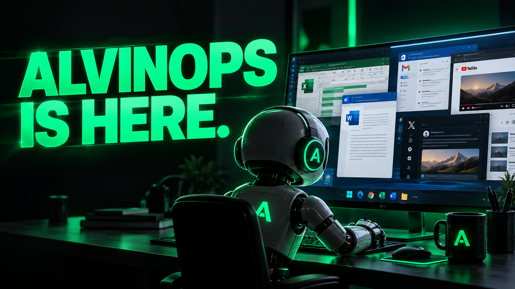 Alvin at a Windows computer. ALVINOPS IS HERE.